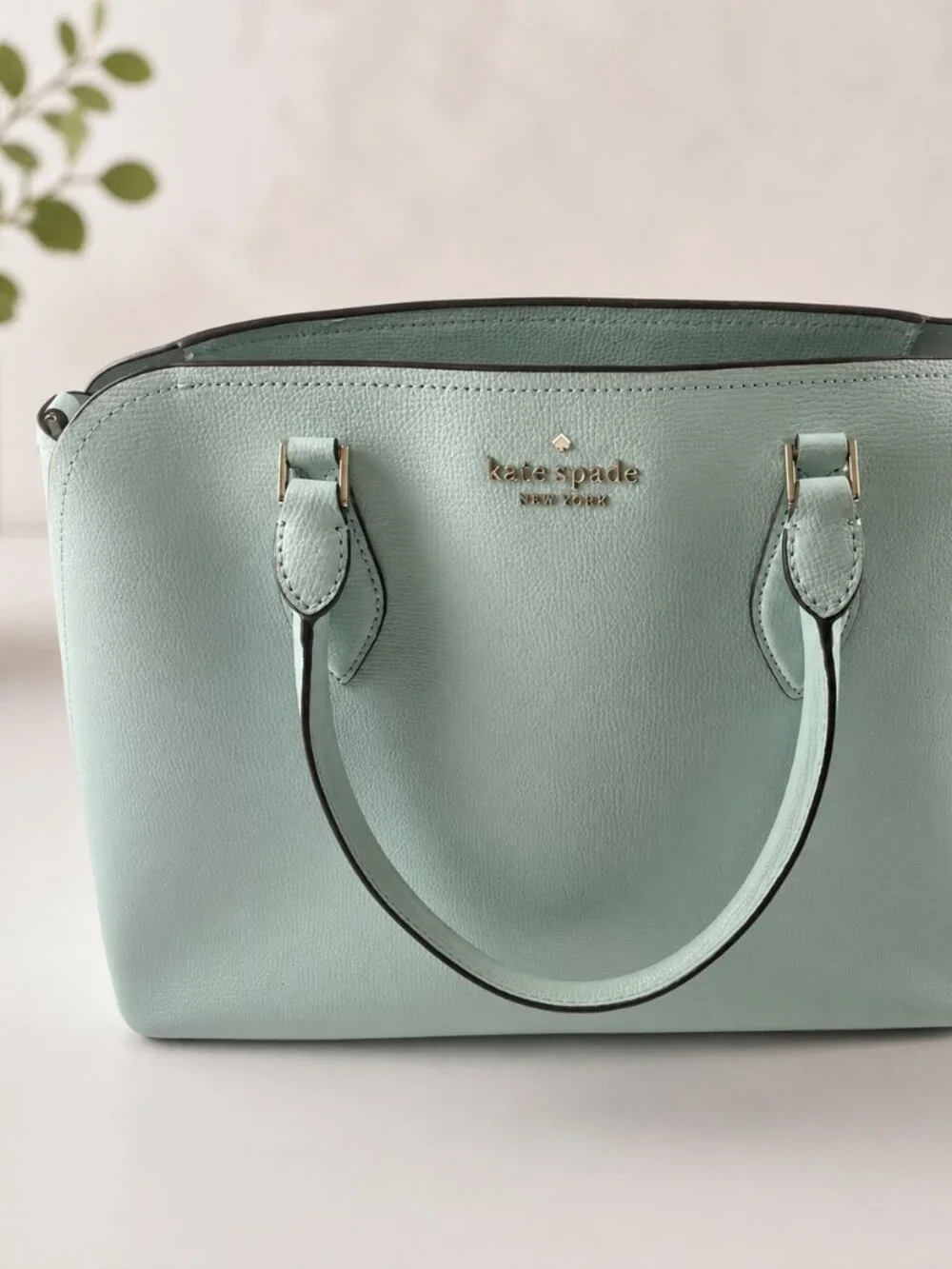 Kate Spade NY Spring Meadow Tote Bag Logo 2 Handle Purse Satchel Teal Mint Used